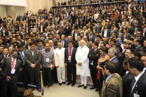 The Prime Minister, Shri Narendra Modi with the delegates at the National Conference of Dalit Entrepreneurs, organised by the DICCI, in New Delhi on December 29, 2015. The Union Minister for Mines and Steel, Shri Narendra Singh Tomar is also seen.
